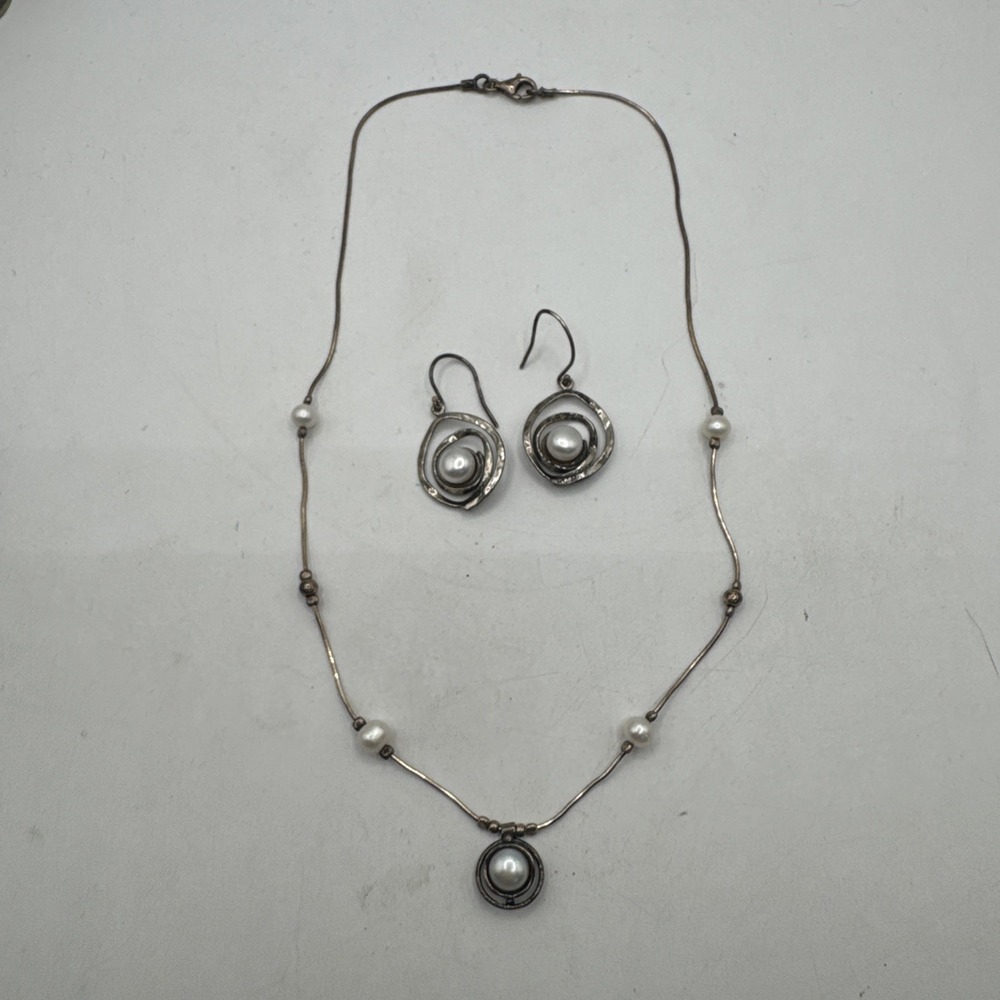 SHABLOOL DIDAE Israeli Natural Pearl 925 Sterling Silver 925 Necklace & Earrings